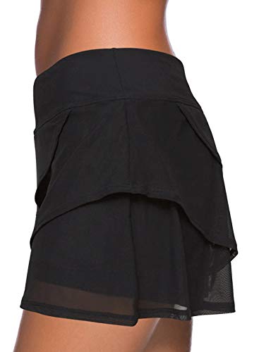 Aleumdr Women's Waistband Swimdress Ruffle Swim Skirt Swimsuit Bottom Black X-Large 14 16 - Image 3