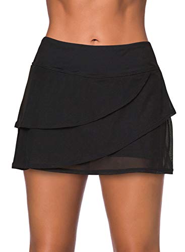 Aleumdr Women's Waistband Swimdress Ruffle Swim Skirt Swimsuit Bottom Black X-Large 14 16 - Image 1