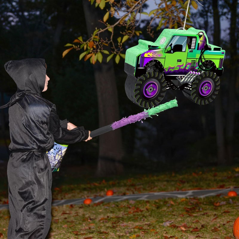 Threan Monster Truck Party Decorations Green and Purple Monster Truck PiÃ±ata Racing Car PiÃ±ata Game with Stick Blindfold for Adults Cool Birthday Party Decor Supplies - Image 5