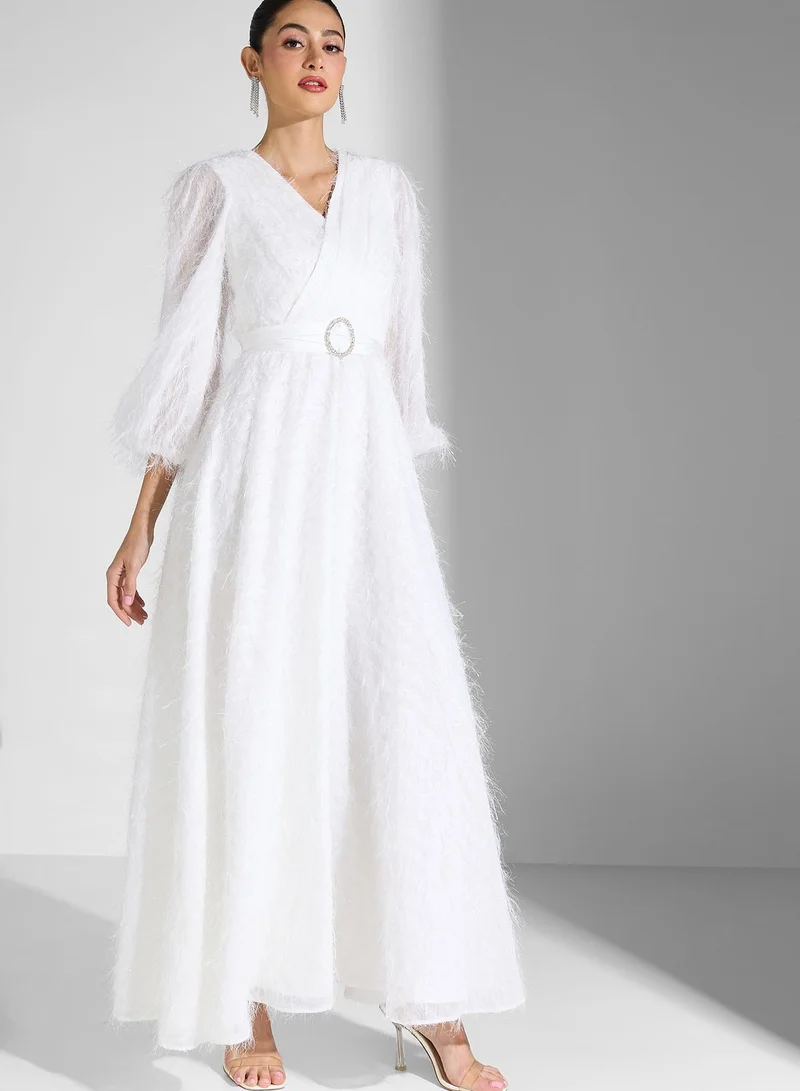 Fashion Trends by Suzy Matar Puff Sleeve Belted Dress