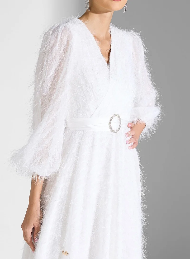 Fashion Trends by Suzy Matar Puff Sleeve Belted Dress