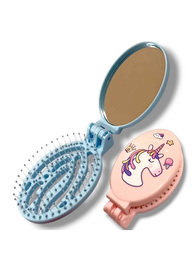 VITALOGY - Hair Brush For Girls Unicorn Design Foldable With Mirror - Detangler Hair Brush For All Hair Types (Wet, Dry, Curly & Damaged Hair) - Perfect For Kids And Toddlers - Assorted Colours (Style 5)  - Image 1