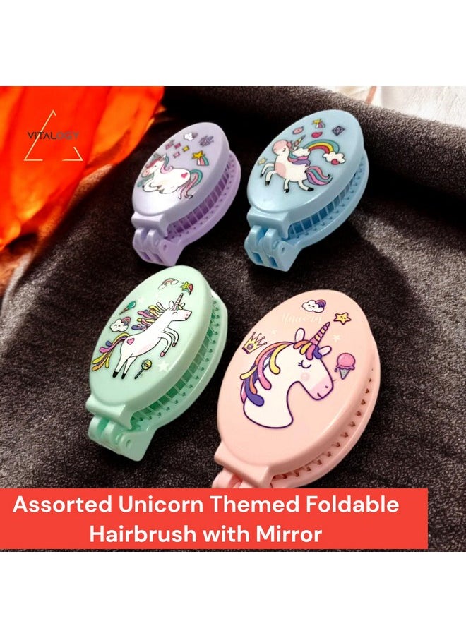 VITALOGY - Hair Brush For Girls Unicorn Design Foldable With Mirror - Detangler Hair Brush For All Hair Types (Wet, Dry, Curly & Damaged Hair) - Perfect For Kids And Toddlers - Assorted Colours (Style 5)  - Image 2