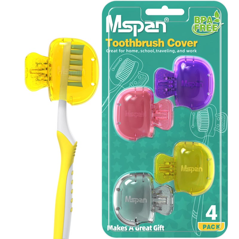 Mspan Toothbrush Head Cover Cap: Tooth Brush Protector Clip Compatible with Oral-B Philips Colgate AquaSonic - Plastic Pod Travel Case - 4 Packs - Image 1