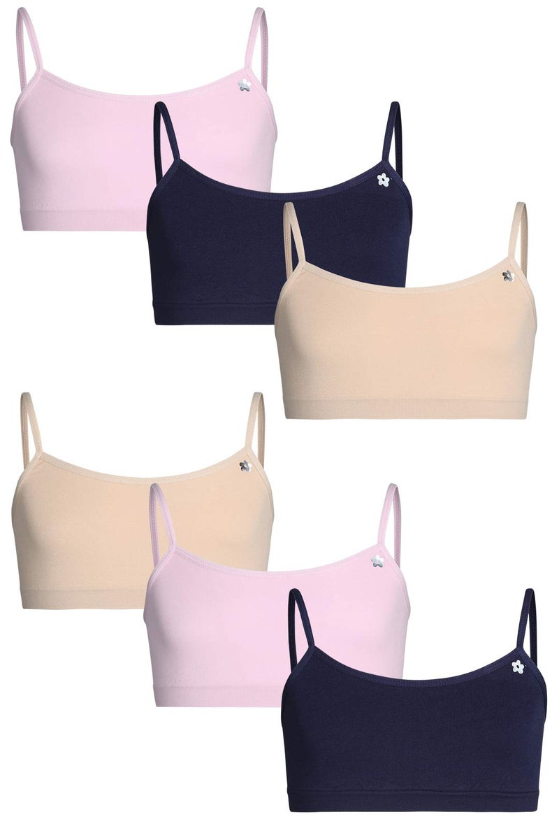 Limited Too Girls Training Bra - 6 Pack Sports Bra with Adjustable Straps (7-16), Size 10-12, Almond/Pink Pearl - Image 1