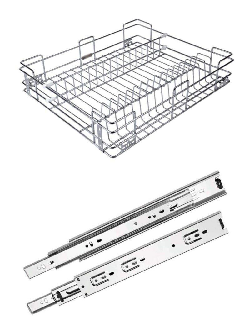 Steel Gold Steel Gold Stainless Steel Kitchen Plain Basket Premium Kitchen Organizer Modular Kitchen Cabinet CUPSAUCER BASKET with 4 INCH PARTITION With 20 Inch Telescopic Channel 21W 20L 4H - Image 1
