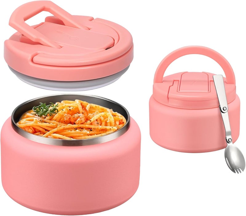 إتسيلف حساء إتسلايف ثيرمو للأطعمة الساخنة للبالغين 32 أونصة حاويات غداء واسعة الفم جرة طعام ساخن معزولة بالفراغ من الفولاذ المقاوم للصدأ صندوق بينتو مانع للتسرب مع ملعقة (400-وردي) - Image 1
