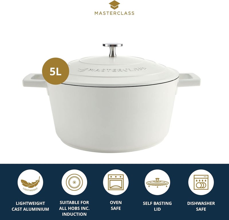 Master Class MasterClass Casserole Dish with Lid, Large 5L/28 cm, Lightweight Cast Aluminium, Induction Hob and Oven Safe, Cream - Image 2