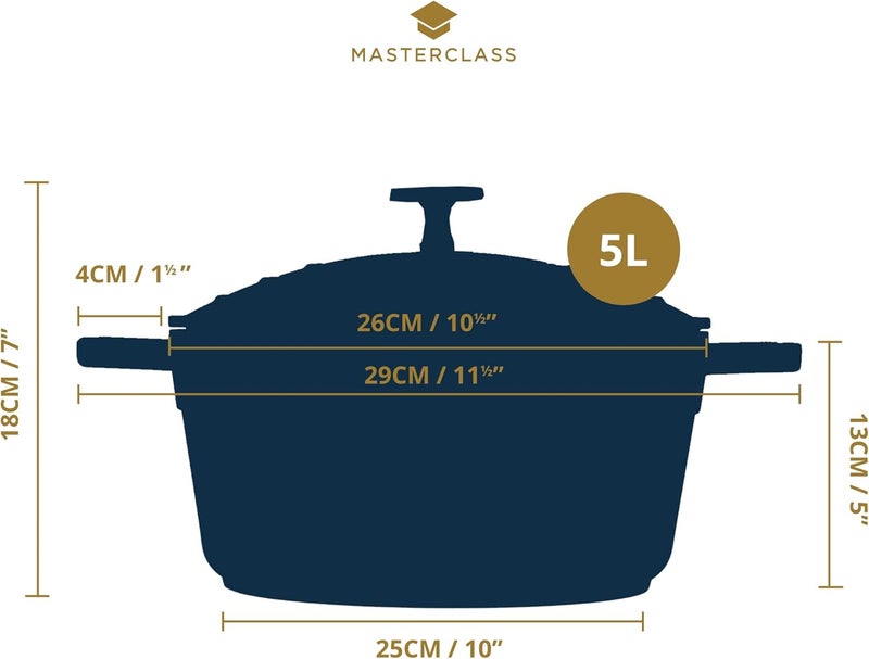 Master Class MasterClass Casserole Dish with Lid, Large 5L/28 cm, Lightweight Cast Aluminium, Induction Hob and Oven Safe, Cream - Image 3