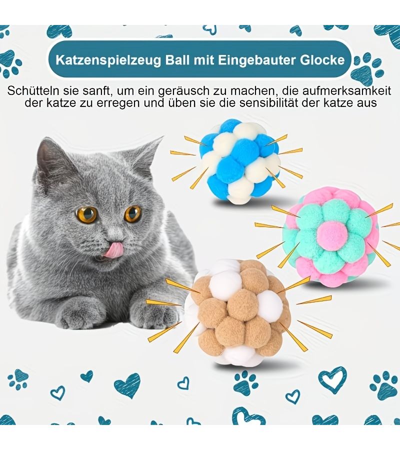 7pcs Cat Toys Plush Ball Bouncy Ball With Bell Macaron Multicolor Knitted Ball Pet Self Play Interactive Chasing Toy Random Color - Image 5