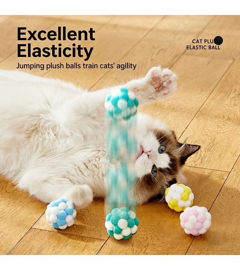 7pcs Cat Toys Plush Ball Bouncy Ball With Bell Macaron Multicolor Knitted Ball Pet Self Play Interactive Chasing Toy Random Color - Image 4