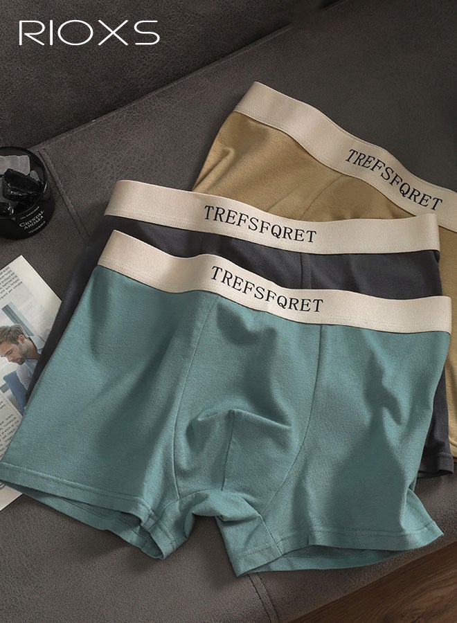 ريوكس مجموعة من 3 سراويل بوكسر رجالية، ملابس داخلية قطنية مرنة وجيدة التهوية (95% قطن)، ناعمة وممتصة للرطوبة، بدون ثنيات، للرجال، أخضر + أصفر + رمادي - Image 1