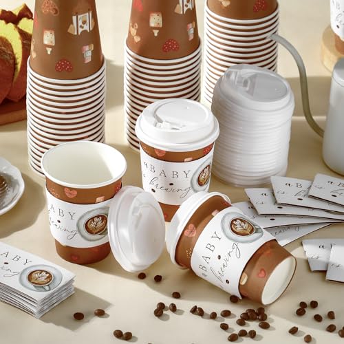 Vesici 60 Pcs 14oz A Baby Is Brewing Coffee Cups Baby Shower Decorations Disposable Coffee Cups with Lids and Sleeves Coffees Bean Theme Paper Cup Favors for Hot Cold Drink Party Supplies - Image 4