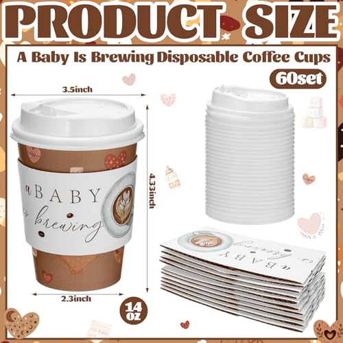 Vesici 60 Pcs 14oz A Baby Is Brewing Coffee Cups Baby Shower Decorations Disposable Coffee Cups with Lids and Sleeves Coffees Bean Theme Paper Cup Favors for Hot Cold Drink Party Supplies - Image 2