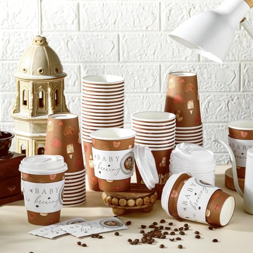 Vesici 60 Pcs 14oz A Baby Is Brewing Coffee Cups Baby Shower Decorations Disposable Coffee Cups with Lids and Sleeves Coffees Bean Theme Paper Cup Favors for Hot Cold Drink Party Supplies - Image 5