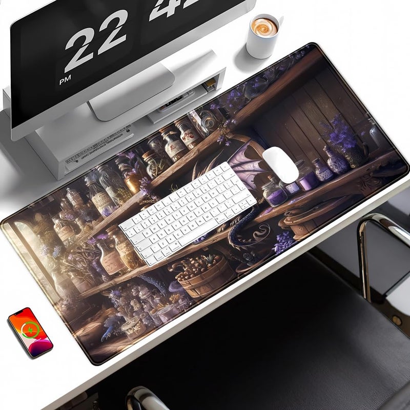 YKJWW Purple Dragon Desk Mat Cute Large Gaming Keyboard Mouse Pad, Dragon Magic Desk Pad Extended Mouse Pad Gaming Office Decor for Pc Laptop Mouse Pads (31.5x15.7 in) with Stitched Eges Non-Slip Base - Image 4