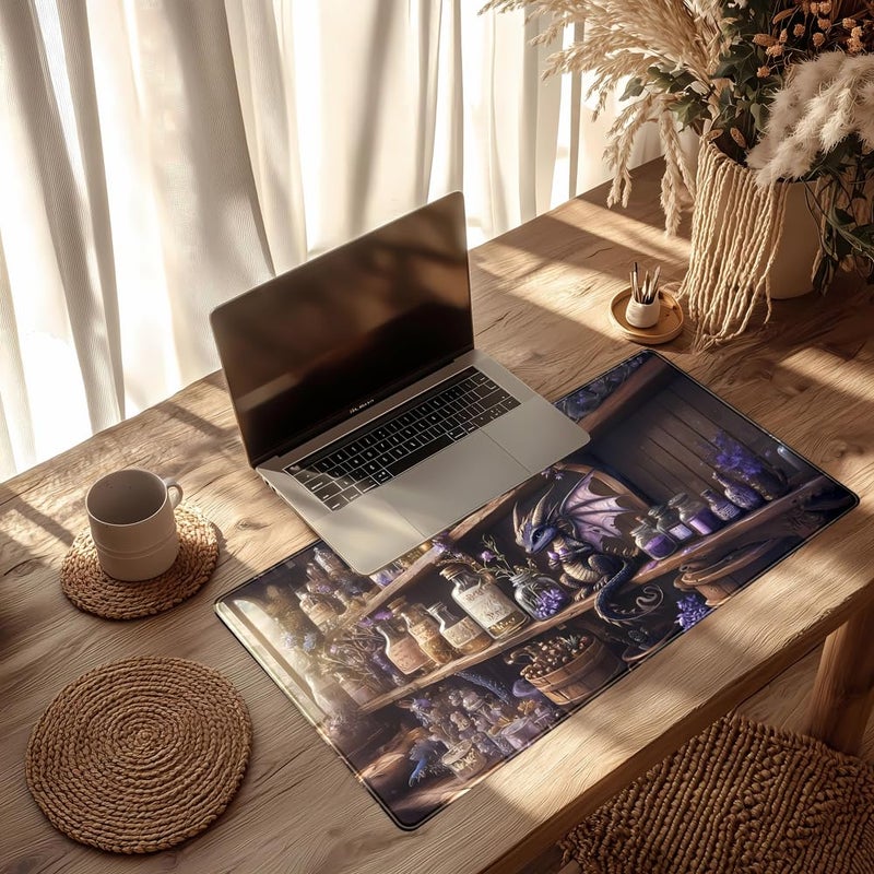 YKJWW Purple Dragon Desk Mat Cute Large Gaming Keyboard Mouse Pad, Dragon Magic Desk Pad Extended Mouse Pad Gaming Office Decor for Pc Laptop Mouse Pads (31.5x15.7 in) with Stitched Eges Non-Slip Base - Image 5