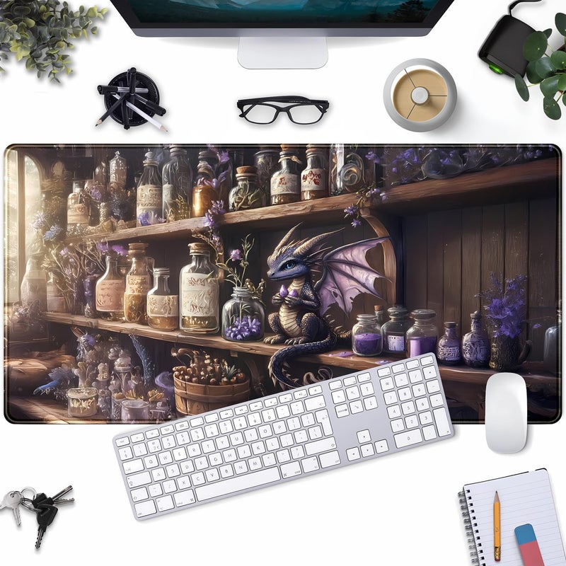 YKJWW Purple Dragon Desk Mat Cute Large Gaming Keyboard Mouse Pad, Dragon Magic Desk Pad Extended Mouse Pad Gaming Office Decor for Pc Laptop Mouse Pads (31.5x15.7 in) with Stitched Eges Non-Slip Base - Image 1
