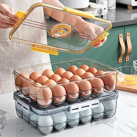 kesig 24 Grid Egg Box With Sealed Lid Plastic Egg Holder For Refrigerator Storage Stackable Egg Tray Container With Time Record Keep Fresh Kitchen Organizer - Image 2