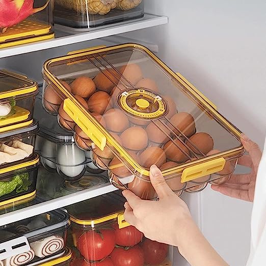 kesig 24 Grid Egg Box With Sealed Lid Plastic Egg Holder For Refrigerator Storage Stackable Egg Tray Container With Time Record Keep Fresh Kitchen Organizer - Image 5