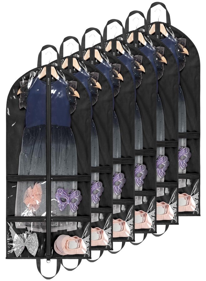 KEEGH Clear Garment Bags for Dance Costumes 40 inch Dance Garment Bags for Dancers Hanging Clothes for Closet Storage, with 4 Zipper Pockets for Dance Competitions, Ballet, Theatre, 6 Pack, Black - Image 1