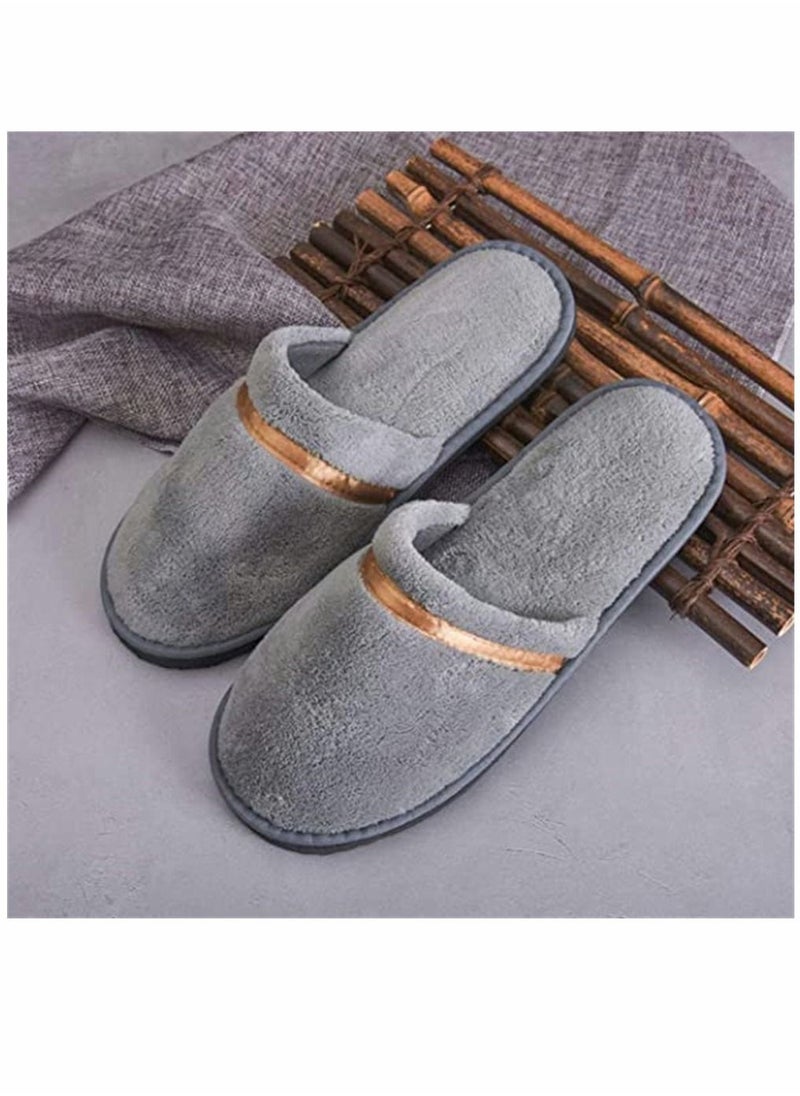 Y&D - Spa slippers, SYOSI Disposable for Guests Coral fleece Closed Toe Slippers, Washable Hotel Travel Non-Slip Slippers Medium Size(11.4×4.5 Inch) (Gray-6 Pairs) - Image 1