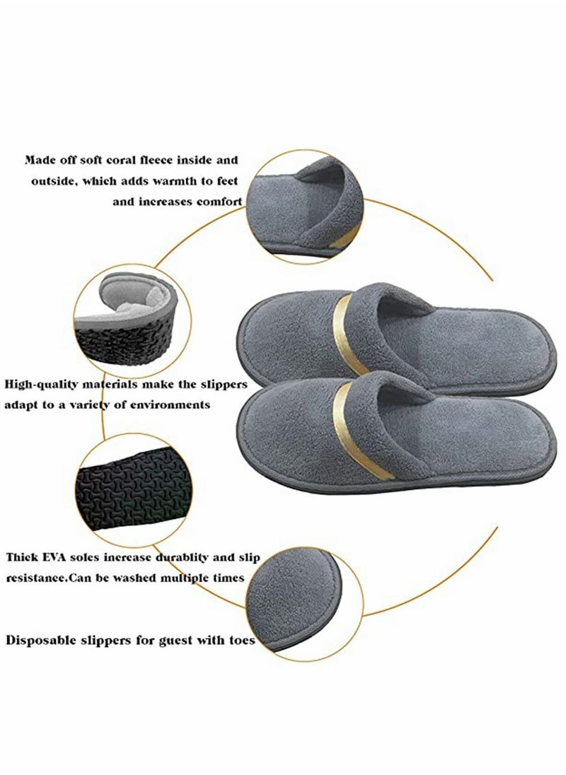 Y&D - Spa slippers, SYOSI Disposable for Guests Coral fleece Closed Toe Slippers, Washable Hotel Travel Non-Slip Slippers Medium Size(11.4×4.5 Inch) (Gray-6 Pairs) - Image 1