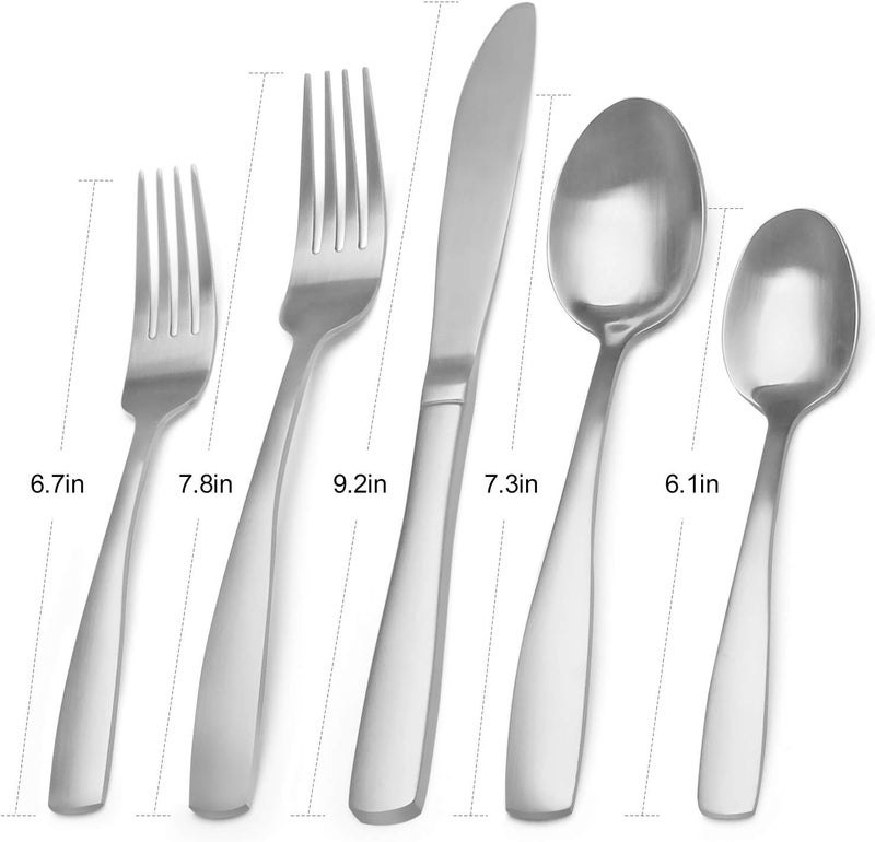 Bysta Matte Silverware Set, 20-Piece Stainless Steel Flatware Set, Kitchen Utensil Set Service for 4, Tableware Cutlery Set for Home and Restaurant, Satin Finish, Dishwasher Safe - Image 2