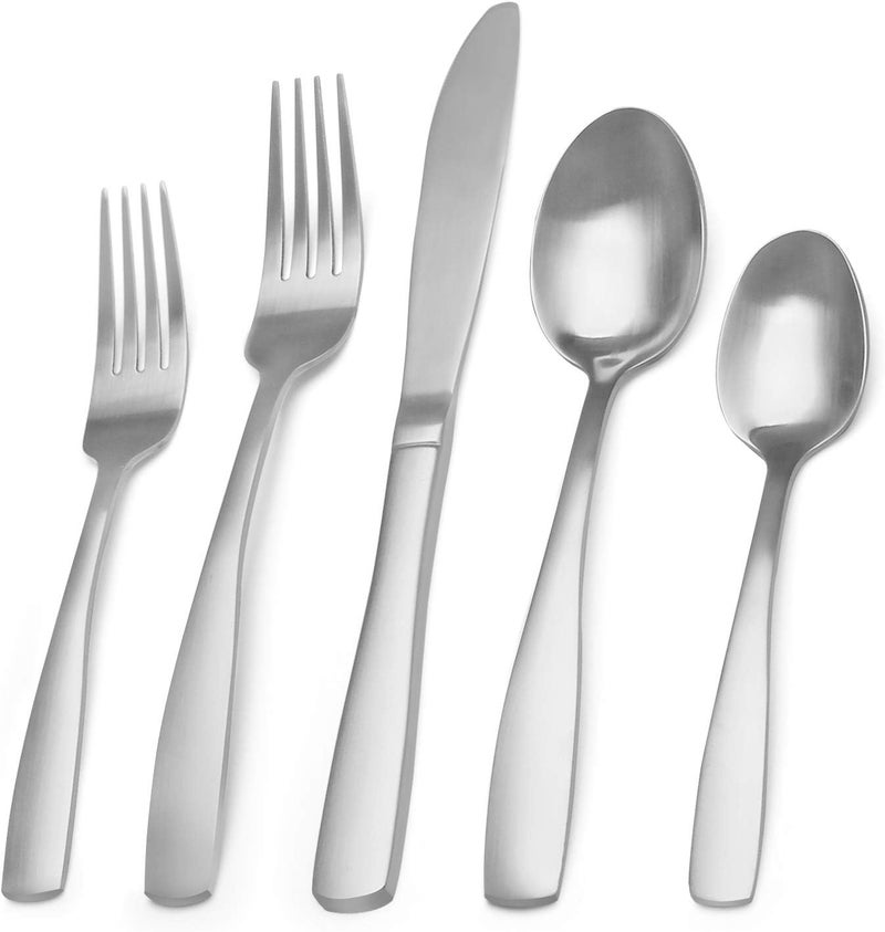 Bysta Matte Silverware Set, 20-Piece Stainless Steel Flatware Set, Kitchen Utensil Set Service for 4, Tableware Cutlery Set for Home and Restaurant, Satin Finish, Dishwasher Safe - Image 1