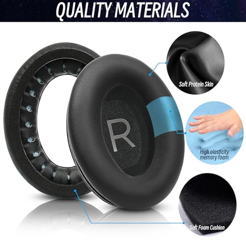 QKIIP Replacement Ear Pads for Bose QuietComfort 45 (QC45) / QuietComfort SE (QC SE) / Quiet Comfort Wireless Over-Ear Headphones, Softer Protein Leather Earpads Cushions Kit (Black) - Image 2