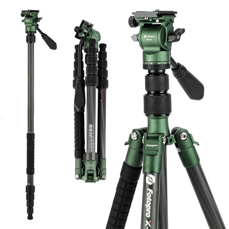Fotopro 62" Carbon Fiber Travel Tripod, Lightweight Compact Camera Tripod with Metal Ball Head, Detachable Monopod with Arca-swiss Quick Release Plate and Bag, Load up to 8KG/17.63lbs, weighs only 2lb - Image 1