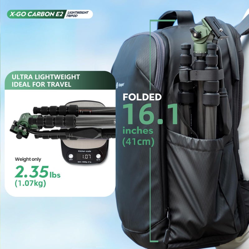Fotopro 62" Carbon Fiber Travel Tripod, Lightweight Compact Camera Tripod with Metal Ball Head, Detachable Monopod with Arca-swiss Quick Release Plate and Bag, Load up to 8KG/17.63lbs, weighs only 2lb - Image 2