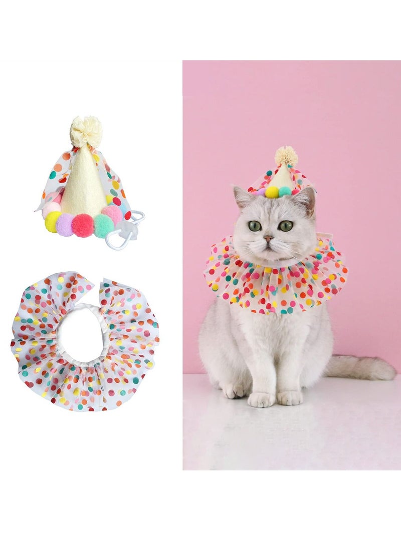 SYOSI Pet Birthday Party Decorations Set, Cute Lace Dog Bib Scarf and Birthday Hat, Puppycat Birthday Bandana Scarf and Party Hat, Cat Dog Princess Costumes  - Image 1
