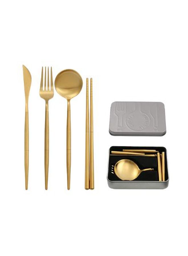 Portable Tableware Set Stainless Steel Dinnerware Removable Chopstick Knife Fork Spoon Camping Folding Travel Picnic Cutlery Set gold - Image 3