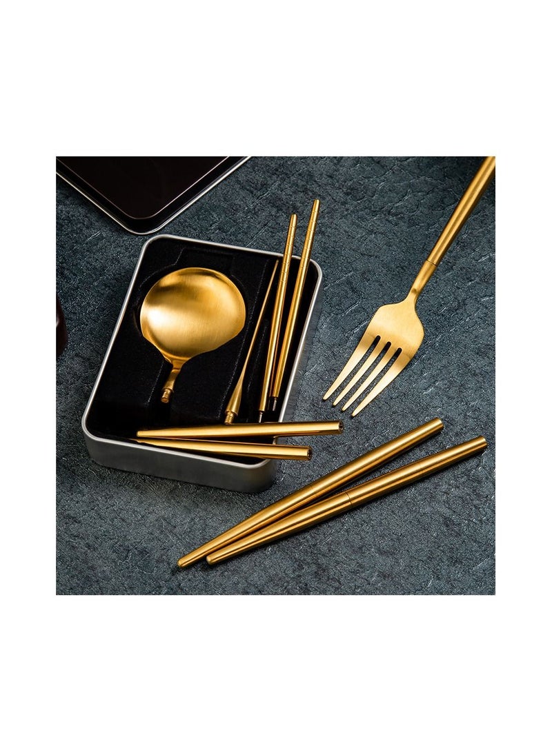 Portable Tableware Set Stainless Steel Dinnerware Removable Chopstick Knife Fork Spoon Camping Folding Travel Picnic Cutlery Set gold - Image 1