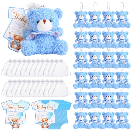 Vertintong 25 Set Mini Bears for Shower Tiny Bear Bulk 472 Inch Stuffed Bears Keychain with Thank You Tag and Organza Bag for Bear Party Favor Birthday Shower GiftNaive Style - Image 1