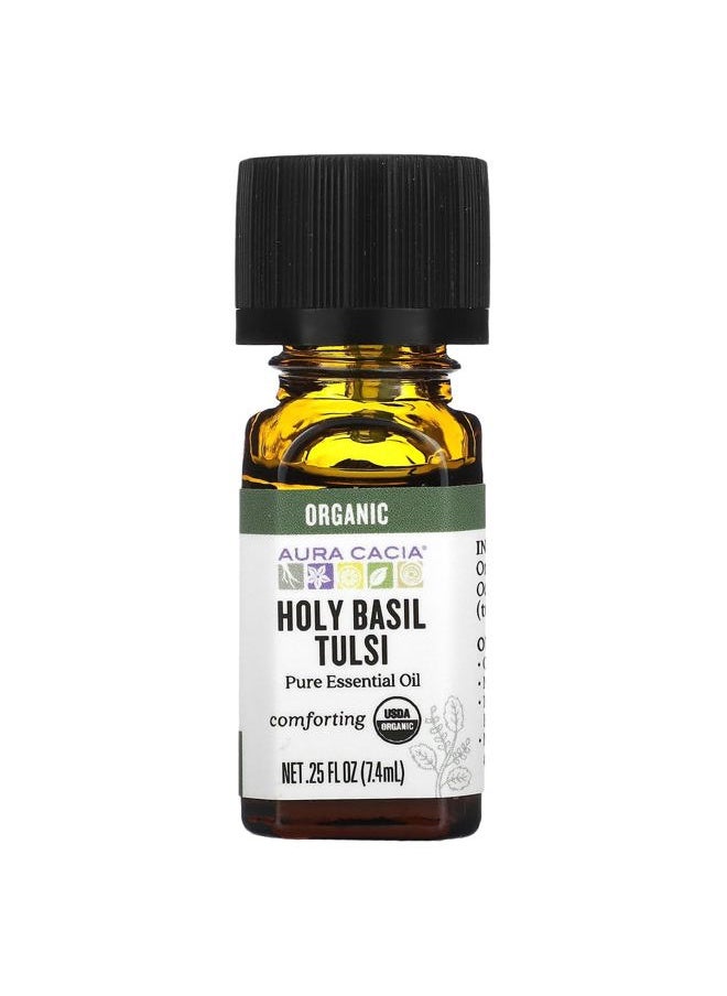 Aura Cacia - 100% Holy Basil (Tulsi) Essential Oil | Certified Organic, GC/MS Tested for Purity | 7.4 ml (0.25 fl. oz.) | Ocimum Sanctum - Image 1
