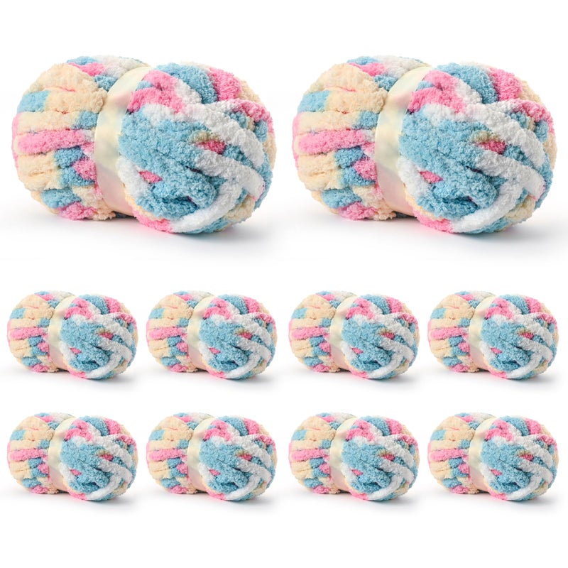 OMoiut 10 Pack Jumbo Chunky Yarn for Hand Knitting, Fluffy Variegated Chunky Chenille Yarn for Crocheting, 240yds/70.5oz Super Bulky Soft Crochet Baby Blanket Yarn(Candy) - Image 1