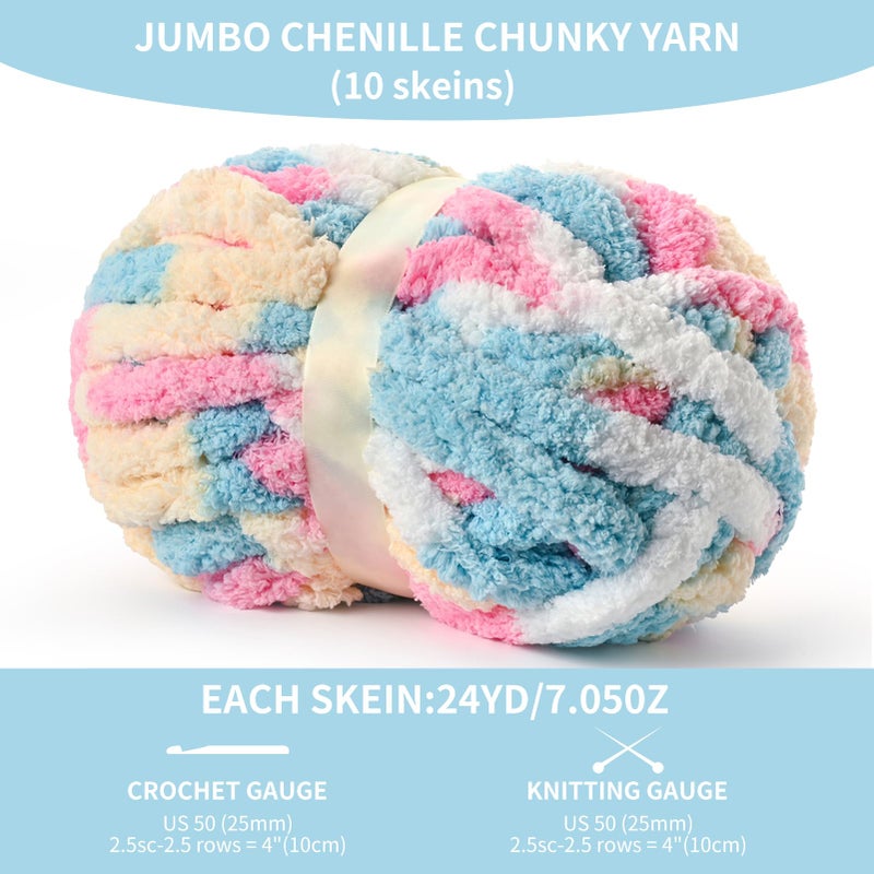 OMoiut 10 Pack Jumbo Chunky Yarn for Hand Knitting, Fluffy Variegated Chunky Chenille Yarn for Crocheting, 240yds/70.5oz Super Bulky Soft Crochet Baby Blanket Yarn(Candy) - Image 2