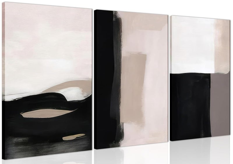 Abstract Canvas Wall Art Set of 3 Modern Beige Black and White Wall Decor Neutral Abstract Artwork Poster Prints Painting for Living Room Bedroom Dining Room Framed 12x16 In