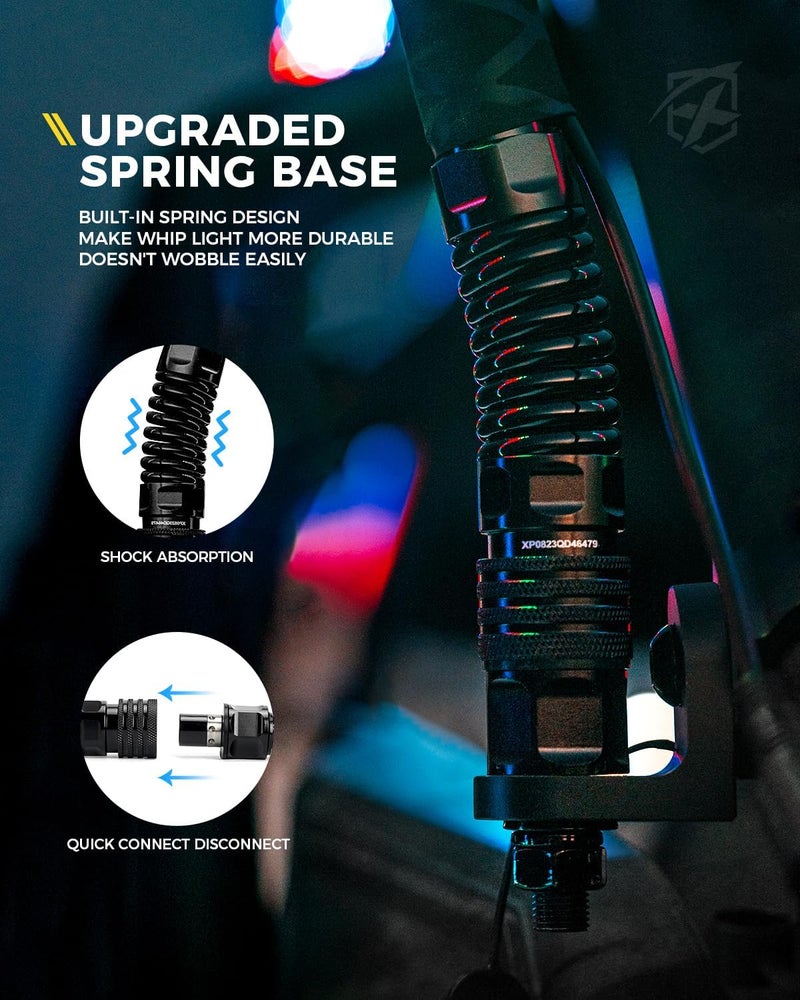 Xprite 1PC 3FT Spiral RGB LED Whip Light with Spring Base, App & Remote Control Chasing Antenna Lighted Whips, Compatible with SXS ATV UTV Polaris RZR Can-am Buggy Trucks Jeep - Image 2