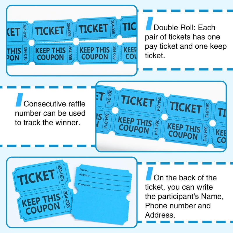 ESSENTIAL 500 Raffle Tickets Double Roll, Raffle Tickets Roll with Name and Phone Number, for Raffle, Events, Classroom, Entry, Class Reward & Door Prize (Blue) - Image 3