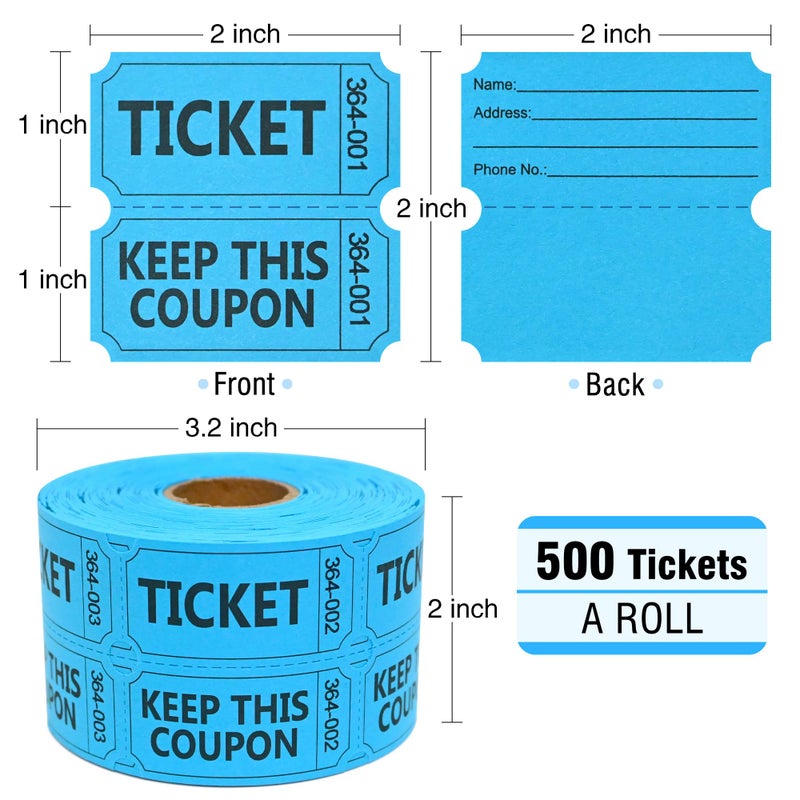 ESSENTIAL 500 Raffle Tickets Double Roll, Raffle Tickets Roll with Name and Phone Number, for Raffle, Events, Classroom, Entry, Class Reward & Door Prize (Blue) - Image 2