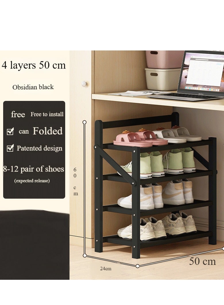 Generic Freestanding shoe rack Space-saving shoe rack Quick assembly Tool-free foldable DIY space-saving Suitable for hallway, living room, bedroom, kitchen (Color: Black.)  - Image 1