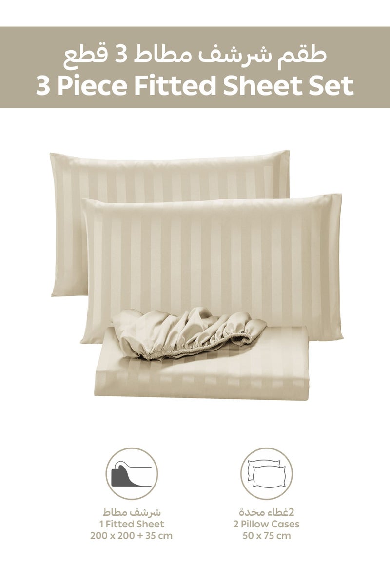 Donetella Premium 3 Piece –  200×200 cm Super King Striped Fitted Sheet, and  35 cm Deep Pocket, Secure All-Around Elastic Fit, No Excess Fabric. - Image 4