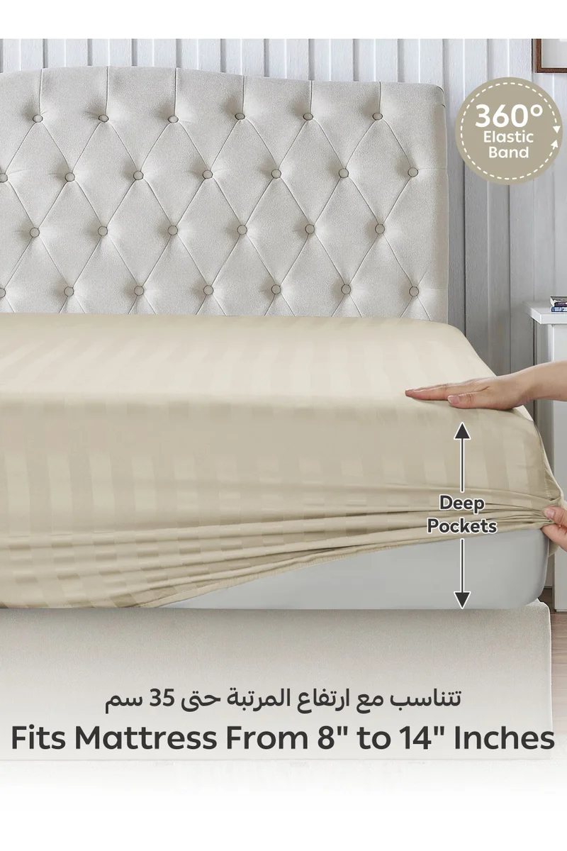 Donetella 3-Piece Striped Bedding Set – Super King Fitted Sheet 200x200+35 cm with All-Around Elastic & 2 Matching Pillowcases
