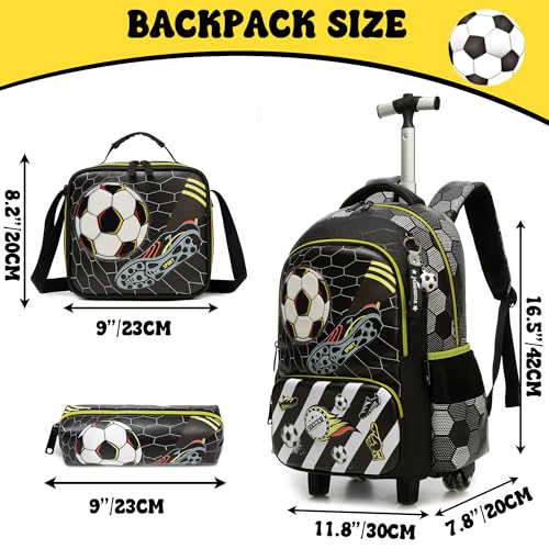 Meetbelify Kids Football Rolling Backpack with Wheels for Elementary Preschool Students Boys Travel Luggage Carry on Backpack for Boys Ages 6-8 - Image 2