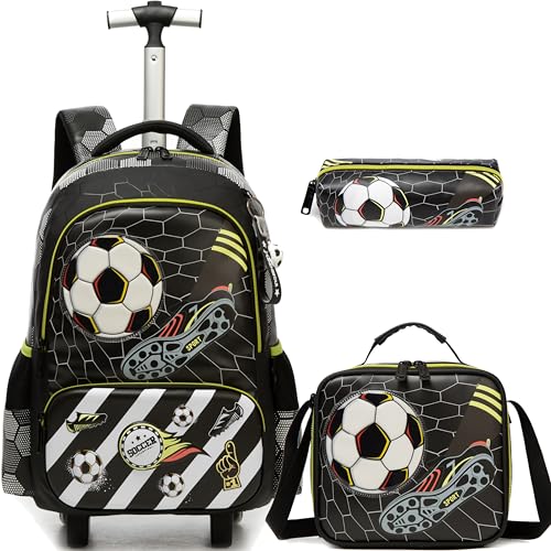Meetbelify Kids Football Rolling Backpack with Wheels for Elementary Preschool Students Boys Travel Luggage Carry on Backpack for Boys Ages 6-8 - Image 1