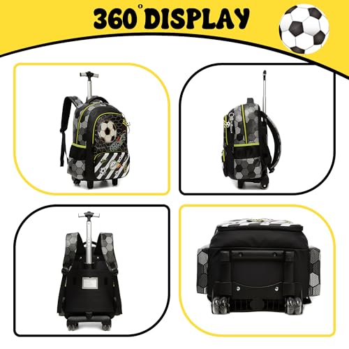 Meetbelify Kids Football Rolling Backpack with Wheels for Elementary Preschool Students Boys Travel Luggage Carry on Backpack for Boys Ages 6-8 - Image 3