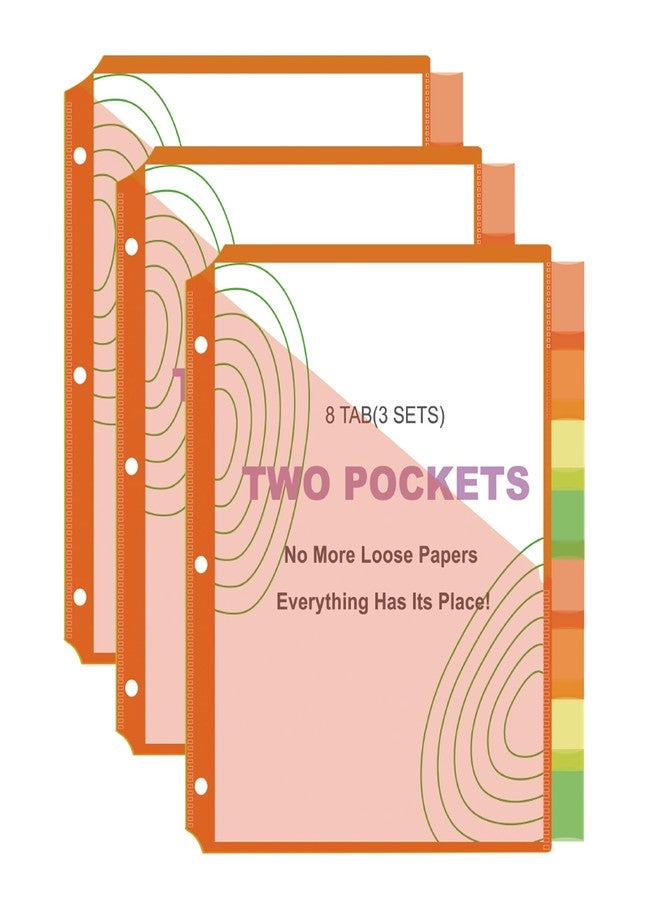 Seashell 24 Count Dividers with Two Pockets, Plastic 8 Insertable tabs Dividers for 3 Ring Binder Organizer, Binder Pockets for Letter Size Paper, 3 Sets - Image 1